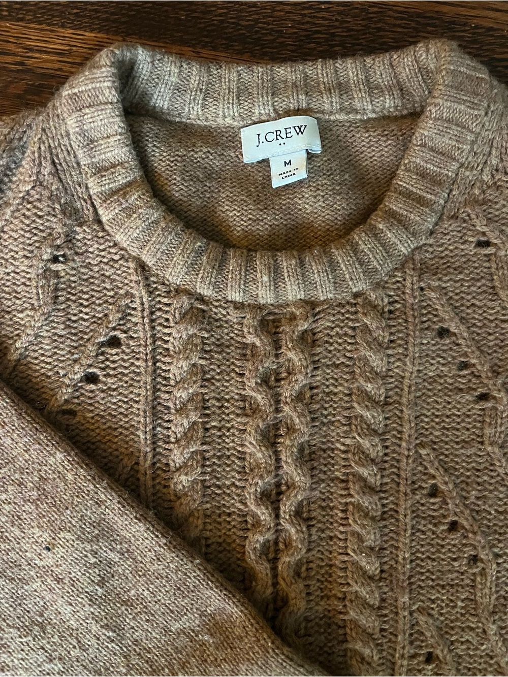 J. Crew Women's Cable Knit Crewneck Sweater in Camel